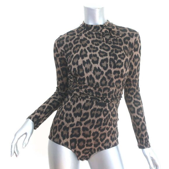 Agent Provocateur Iona Leopard Print Bodysuit Brown Size Medium Long Sleeve Top - Picture 2 of 7